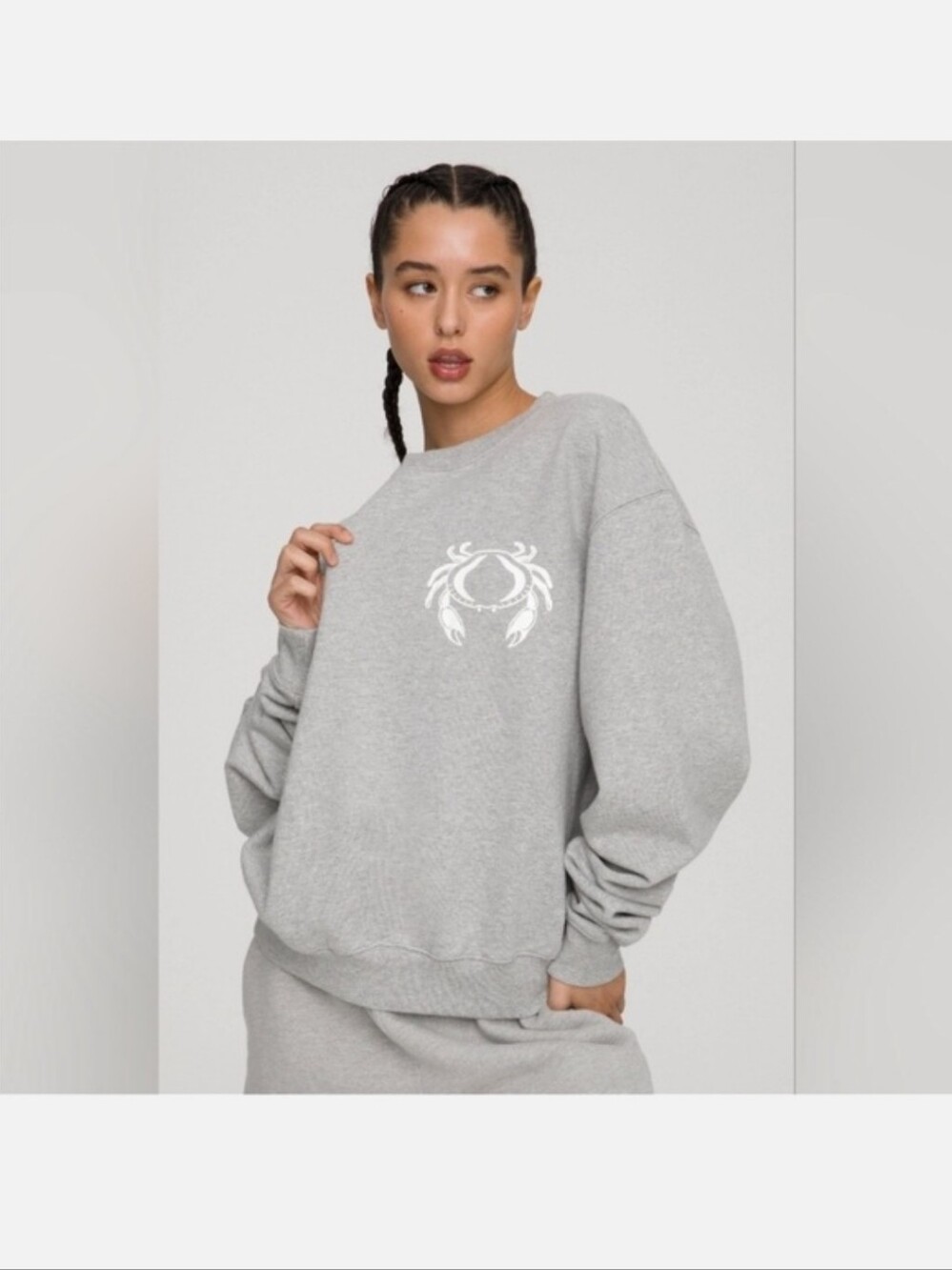 Good American Heather Gray Crewneck Sweatshirt with White Crab Graphic